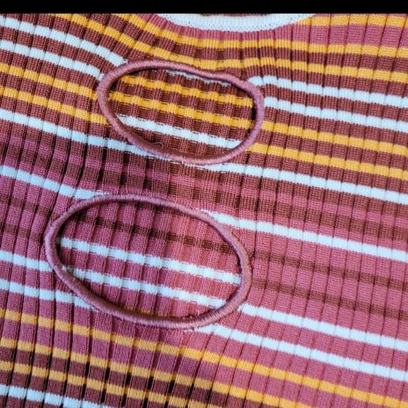 Madden NYC Sweater Women's Sz L striped cutout preppy punk retro peak a boo crop - Picture 4 of 11